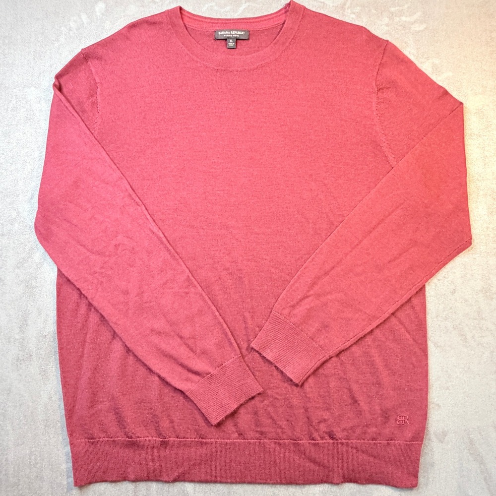 Banana Republic Sweater Mens Sz XL Merino Wool Crewneck Coral Pink Knit Pullover
